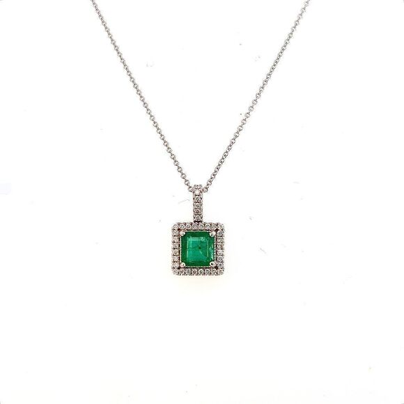 Natural Emerald Diamond Necklace 18" 14k WG 2 TCW Certified $4,950 309026 - Picture 2 of 11